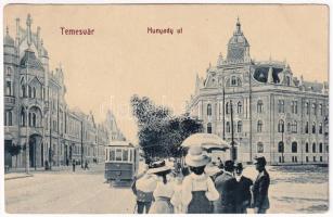 1909 Temesvár, Timisoara; Hunyady (Hunyadi) út, villamos. W.L. Bp. 2007. Gerő Manó kiadása / street view, tram (EB)