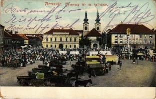 1909 Temesvár, Timisoara; Losonczy tér és hetivásár, piac, Rech János üzlete. Káldor Zs. és Társa kiadása / square, market, shops (EK)