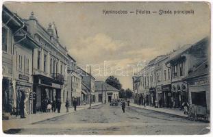 1912 Karánsebes, Caransebes; Fő utca, Jakob Zweig, Halász, Mehler Róza, Révész üzlete. W.L. 1475. / Hauptgasse / Strada principala / main street, shops (EB)