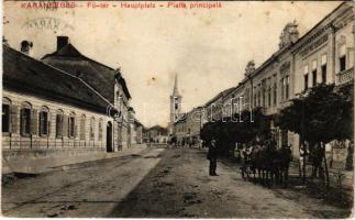 1915 Karánsebes, Caransebes; Fő tér, szálloda. Halász Nándor kiadása / Hauptplatz / main square, hotel (EB)