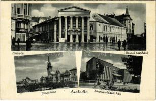 1943 Szabadka, Subotica; Hitler tér, Városi színház Felszabadulás felirattal, városháza, Közművelődési ház, Farkas üzlete / square, theatre, town hall, culture house, shop