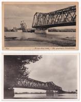 Újvidék, Novi Sad; Tiszai közúti és vasúti híd épen és lerombolva - 2 db régi képeslap / Tisa bridges intact and destroyed - 2 pre-1945 postcards