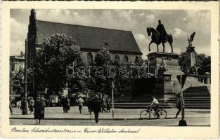Wroclaw, Breslau; Schweidnitzerstrasse m. Kaiser Wilhelm Denkmal / statue