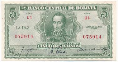 Bolívia 1928. 5B "U1 075914" II. kiadás T:I- apró folt Bolivia 1928. 5 Bolivianos "U1 075914" 2nd issue C:AU small spot Krause P#129