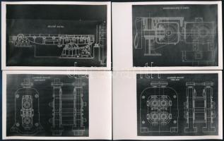 cca 1920-1940 Resicai vasművek (Resicabánya, Erdély) műszaki rajzairól készült felvételek, 21 db fotólap, 14x8,5 cm / Resita Works (Resita, Transylvania), technical drawings / blueprints, 21 vintage photos