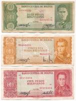 Bolívia 1962. 10P + 50P + 100P T:III,III- folt Bolivia 1962. 10 Pesos Bolivianos + 50 Pesos Bolivianos + 100 Pesos Bolivianos C:F,VG spot