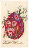 Saját kézzel készített húsvéti üdvözlő képeslap textil rátéttel (Rb)