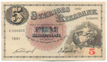 Svédország 1951. 5K "C 000605" T:III Sweden 1951. 5 Kronor "C 000605" C:F Krause P#33.ah