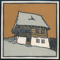 Kós Károly (1883-1977): Havasi móc-ház. Linómetszet, papír, jelzés nélkül, körbevágott, 11x11 cm