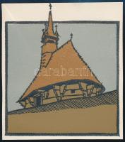 Kós Károly (1883-1977): Erdélyi templom. Linómetszet, papír, jelzés nélkül, körbevágott, bal felső sarkában törésnyommal, 12,5x11 cm
