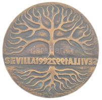 1992. "Sevilla 1992" egyoldalas öntött bronz plakett hátoldalán ? Imre felirattal. Szign:"P.L" (87mm) T:1