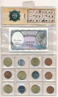 Egyiptom forgalmi sor fóliatokban (12x) + 1940. 5P bankjegy T:1,1- Egypt coin set in foil packing (12x) + 1940. 5 Piastres banknote C:UNC,AU