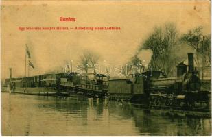 1910 Gombos, Bogojeva; egy teherrész kompra állítása (W.L. ?) / Aufsetzung eines Lastteiles / ferry, freight train, locomotive (vágott / cut)