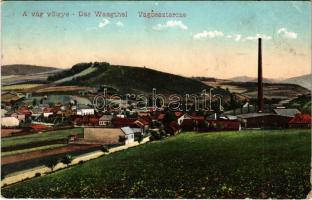 1907 Vágbeszterce, Povazská Bystrica; Vágvölgy, látkép zsinagógával. Waldapfel Gyula kiadása / Das Waagtal / Povazie / Váh Valley, general view with synagogue (lyuk / pinhole)