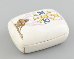 KZ jelzéssel: Alfa és Ómega porcelán dobozka. Kézzel festett, jelzett, minimális kopással 7x9 cm