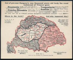 cca 1936 Irredenta térképes angol nyelvű szórólap az elcsatolt területek adataival, szép állapotban, ritka