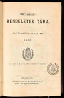 Magyarországi rendeletek tára. Huszonegyedik folyam 1890. Kiadja m. kir. belügyministerium. Bp., 1890., Nágel Ottó,(Pest Könyvnyomda-Rt.), 116+III-X+260+2+VI+261-756+X+757-1124 p.+2 t. Átkötött félvászon-kötés, belügyminiszeri bélyegzéssel, kopott borítóval, kis foltos lapokkal.