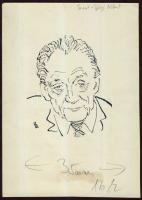 Vincze Lajos (1914-2002): Szent-Györgyi Albert portré, tus-papír, szignált 15x21 cm Hátoldalán Magyar Hírlap pecsét