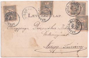 1901 Aranyosmarót, Zlaté Moravce; Erzsébet tér, Igazságügyi palota, Eisenberg Károly üzlete és saját...