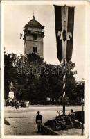 1940 Rozsnyó, Roznava; Országzászló, Rákóczi őrtorony és Kossuth szobor / Hungarian flag, watchtower, monument, irredenta propaganda (EK)