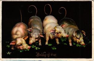 1908 Boldog új évet! Malacok / New Year greeting, pigs. litho (EB)