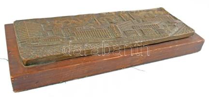 R J Jelzéssel: Tungsram gyár plakett. Bronz, fára applikálva. 11x32 cm