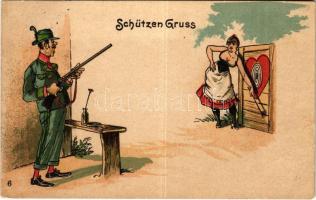 1899 (Vorläufer) Schützen Gruss / Szerelmes vadász üdvözlet / Hunter in love, greeting