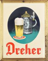 cca 1930 Dreher sörreklám, a trieszti Dreher-gyár fémkeretes, felakasztható ill. asztalra állítható reklámtáblája, szép állapotban, kereten rozsdafoltok, 19,5×13 cm