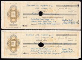 cca 1930 5 db váltó klf címletek illetékbélyeggel