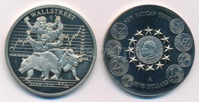 Libéria 2000. 5D Cu-Ni Wall Street kapszulában + 2004. 5D Cu-Ni Új vatikáni érmék kapszulában T:PP  Liberia 2000. 5 Dollars Cu-Ni Wall Street in capsule + 2004. 5 Dollars Cu-Ni New Vatican Coins in capsule C:PP
