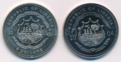Libéria 2000. 5D Cu-Ni "Wall Street" kapszulában + 2004. 5D Cu-Ni "Új vatikáni érmék&...