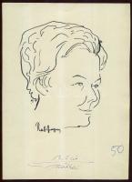 Vincze Lajos (1914-2002): Rab Zsuzsanna költő portréja  , tus-papír, szignált 15x21 cm hátoldalán Magyar Hírlap pecsét a költő aláírásával