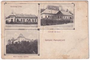 Marosvécs, Wetsch, Brancovenesti; Gazdasági iroda, Csendőrlaktanya télen, Báró Kemény kastély. Szilágyi Artur műterméből / economic office, gendarme barracks in winter, castle (fl)