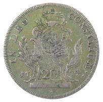 Német Államok / Bajorország 1774. 20kr Ag III. Miksa 6,51g) T:2- patina, vésett fej, jusztírozott German States / Bavaria 1774. 20 Kreuzer Ag Maximilian III Joseph (6,51g) C:VF patina, engraved head, adjusted Krause KM#528.1