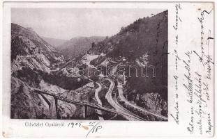 1905 Gyalár, Ghelari; Retyisórai völgyhíd, iparvasút, bányavasút végállomása. Adler fényirda / Retisoara valley, mine, industrial railway (kopott sarkak / worn corners)