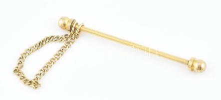 Régi, aranyozott fém óralánc, jelzett, h: 31,5 cm + melltű, h: 5,5 cm