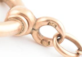 Régi, aranyozott fém óralánc, jelzett, h: 31,5 cm + melltű, h: 5,5 cm