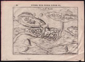 1626 Petrus Bertius (1565-1629): Győr/Raab látképe, In: Petrus Bertius: Commertariorum Rerum Germanicrum libri tres 1626, rézmetszet, papír, egészen kis szakadással és egészen kis foltokkal, 14x19 cm