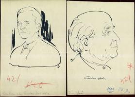 Vincze Lajos (1914-2002): 2 db tusrajz, szignált, 15x21 cm  hátoldalukon a Magyar Hírlap pecsétjével