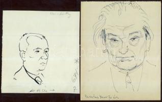 Vincze Lajos (1914-2002): 2 db tus és tollrajz, szignált, 15x15 cm  egyiken a Magyar Hírlap pecsétjével