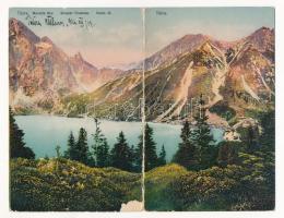 1916 Tátra, Vysoké Tatry; Halas tó. Ed. Feitzinger Ph. No. 825. 2. b. - 2 részes kinyitható panorámalap / Morskie Oko, lake - 2-tiled folding panoramacard (felszíni sérülés / surface damage)