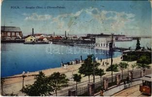 1913 Pola, Pula; Scoglio Olivi / island with Austro-Hungarian Navy shipyard, K.u.K. Kriegsmarine. C. Fano 1913. 5141.