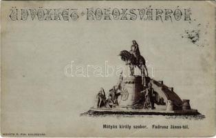 1905 Kolozsvár, Cluj; Mátyás király szobor. Tervezte Fadrusz János. Kováts P. fiai kiadása - dombornyomott / statue - embossed (EB)