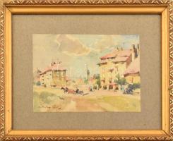 Csallóközi Farkas Lőrinc (1898-1966): Városrészlet akvarell, papír, jelzett, üvegezett keretben 11x14 cm