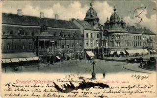 1901 Kolozsvár, Cluj; Mátyás király tér, Státus palota, Böckel, Reményik L. és Fiai, Jeney Lajos üzlete / square, palace, shops (EK)