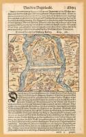 1580 Contrafehtung der Vestung Tokay, Tokaj várának ostroma, In: Sebastian Münster: Cosmographia Universalis (Basel, 1580), kézzel színezett fametszet, papír, paszpartuban, a paszpartu szétvált, a papír részben levált a kartonról, szakadással, 15,5x12,5 cm