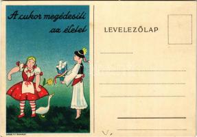 A cukor megédesíti az életet. Globus Rt. / Hungarian sugar advertisement card s: Pál Zs. + 1939 Budapest, A Nemzetközi Vásár köszönti a hazatérteket So. Stpl