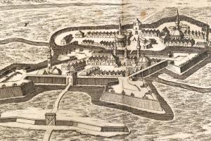 1698 "Canischa", Nagykanizsa látképe, alul jelmagyarázattal, In: Merian, Matthäus: Theatru...