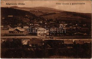 1918 Salgótarján, látkép, főtéri állomás a postahivatallal, vasútállomás. Koszta György Mozioperateur felvétele (Rb)