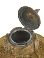 Tintatartó. Antik asztali tömör bronz díszes mártogatós kerek gömb alakú,hegyes csúcsdíszes zsanéros...